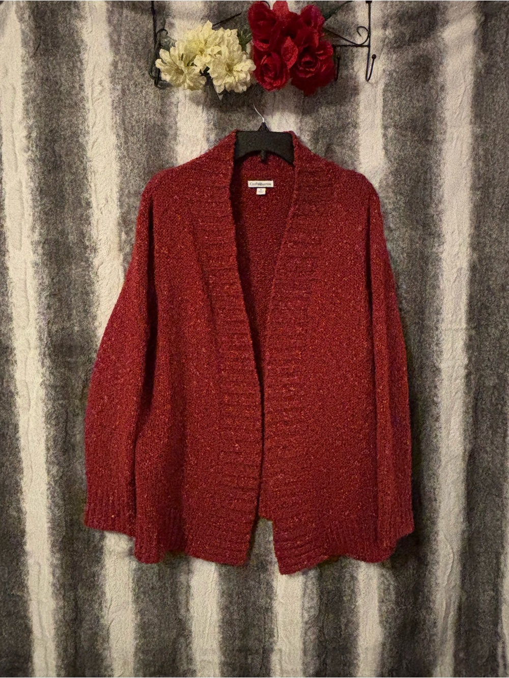 croft & barrow Deep Red Bouclé Open-Front Cardigan size XL